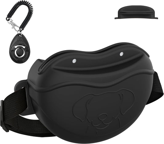 TUCANA Silicone Dog Treat Pouch for Pet Training – Upgraded 4 Strong Magnets Enhanced Magnetic Closure, Ease of Cleaning, Come with Adjustable Wasit Belt and Effective Dog Clicker