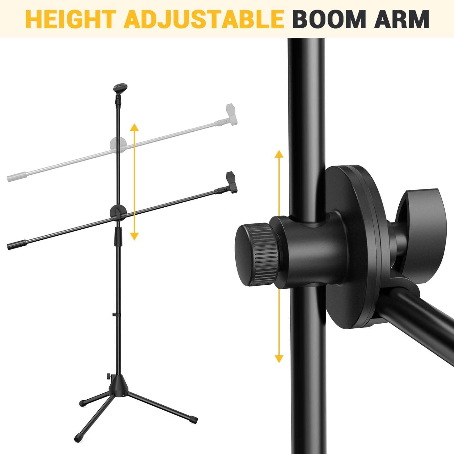 Microphone Stand 2-Pack, Ohuhu Tripod Boom Mic Stands, Dual Mic Clip, Collapsible, Black