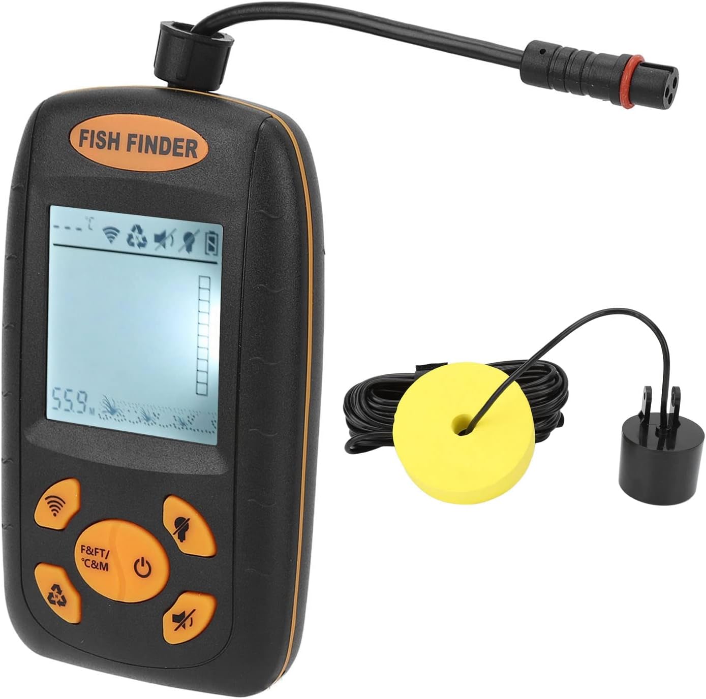 Portable Fish Finder, Handheld LCD Sonar Sensor, Depth Detector for Kayak Boat Lake, Fishfinder with 5 Tier Sensitivity, Ideal for Ice Shore Sea Fishing