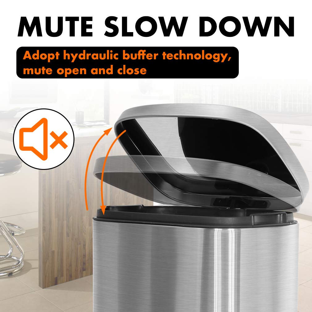 13 Gallon/50 L Garbage Can Kitchen Trash Can with Lid for Office Bedroom Bathroom Step Trash Bin Fingerprint-Proof Brushed Stainless Steel