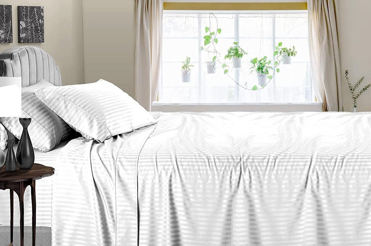 Linen Sheets 100% Egyptian Cotton- Twin-XL Sheet Set 4 Piece- 1000 Thread Count- Fits Upto 18" Deep Pocket- Long Staple Cotton Bedding, Sateen Weave-Light Blue Solid