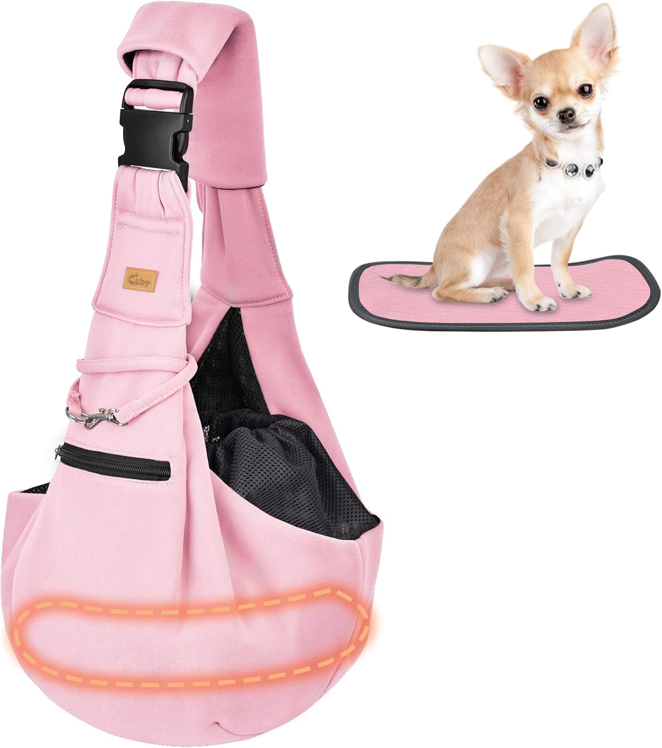Cuby Adjustable Dog Cat Sling Padded Hard Bottom Pet Carrier Sling Soft Carrying Puppy Bag for Small Dogs Cats Outdoor Travel (Grayish-White)