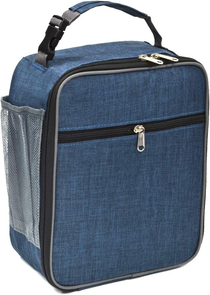 Insulated Lunch Bag, Leakproof Portable Lunch Box for Women Men Boys Girls, Large Capacity Cooler Bag with Handle and Bottle Pocket for Office School Camping Hiking Outdoor Beach Picnic (Black)