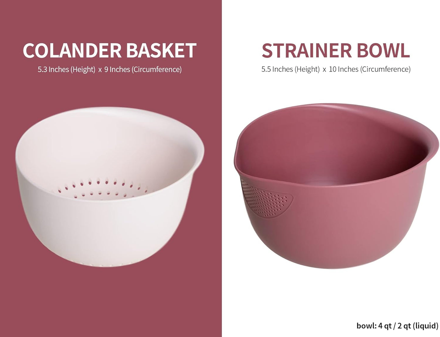 Blue Ginkgo Rice Washing Bowl and Colander Kitchen Set - Strain Rice, Quinoa and Small Grains - Soak, Wash and Drain Produce (4 Quart) - Cream and Limestone
