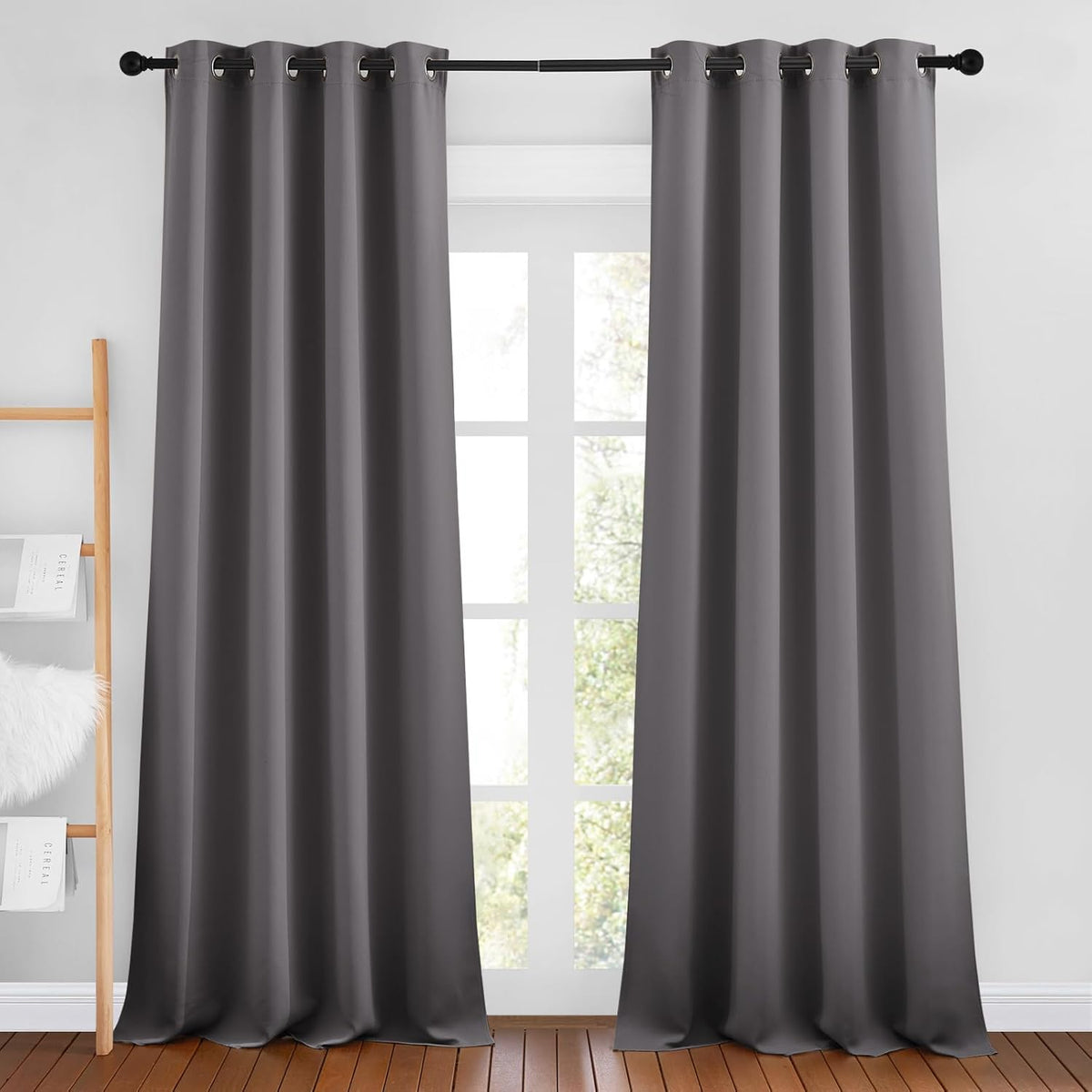 NICETOWN Blackout Curtains 2 Panels for Bedroom- Thermal Insulated Grommet Blackout Curtains 63 Inches Long for Living Room/Kitchen Rideaux occultants (2 Panels, W42 x L63 -Inch,Grey) - PuriLite