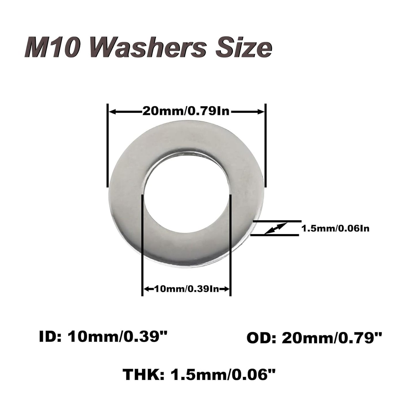 Fajoeda M6 Flat Washers 120Pcs M6 304 Stainless Steel Flat Washer for Bolts Screws, M6 x 12 mm x 1.5 mm