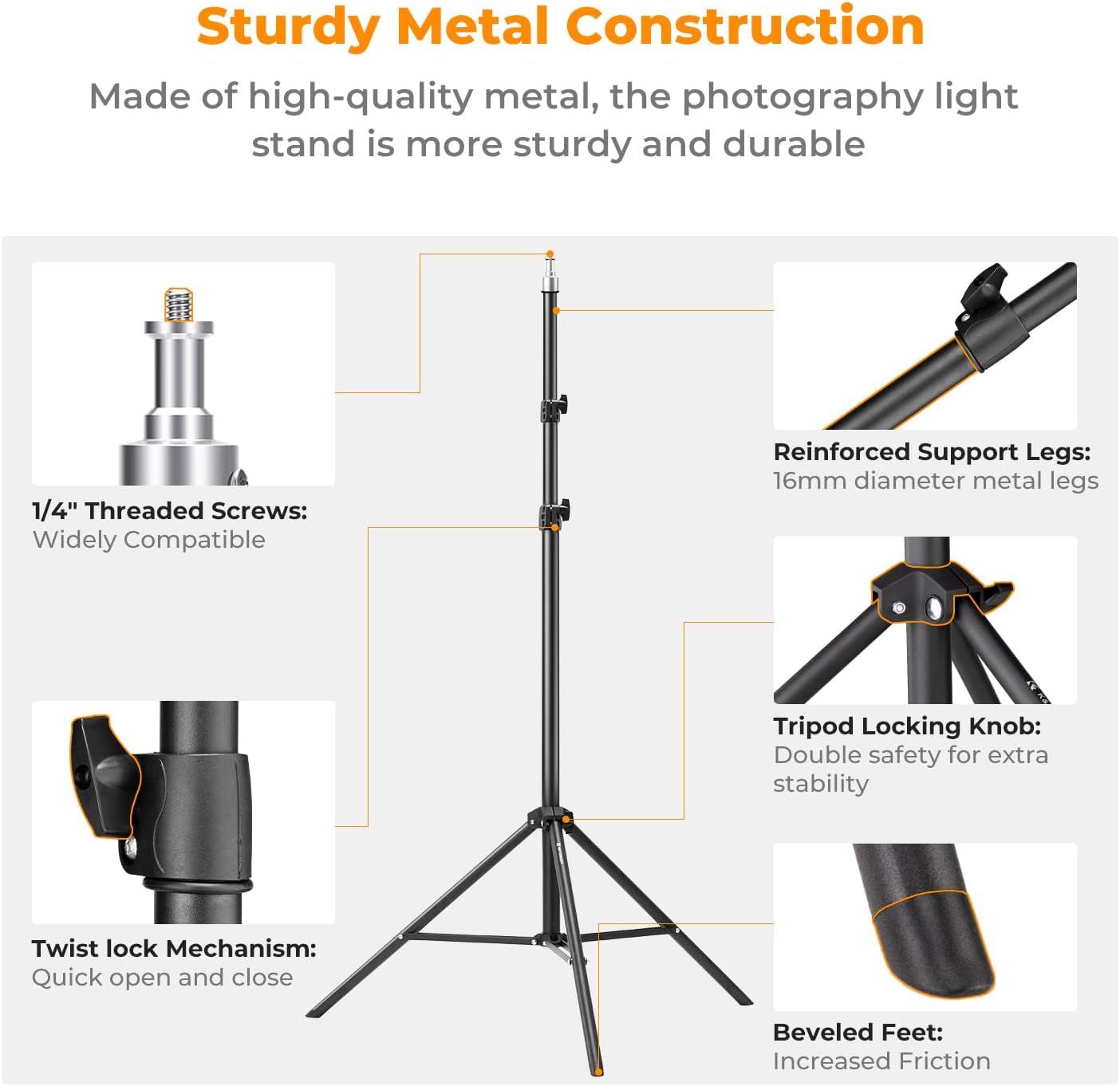 K&F Concept Light Stand for Photography, 7.5ft/2.3M Portable Extendable Photo Video Tripod Stand, Lighting Tripod with 1/4" Screw for Lighting/Strobe Light/Webcams/Cameras/Softbox, with Storage Bag
