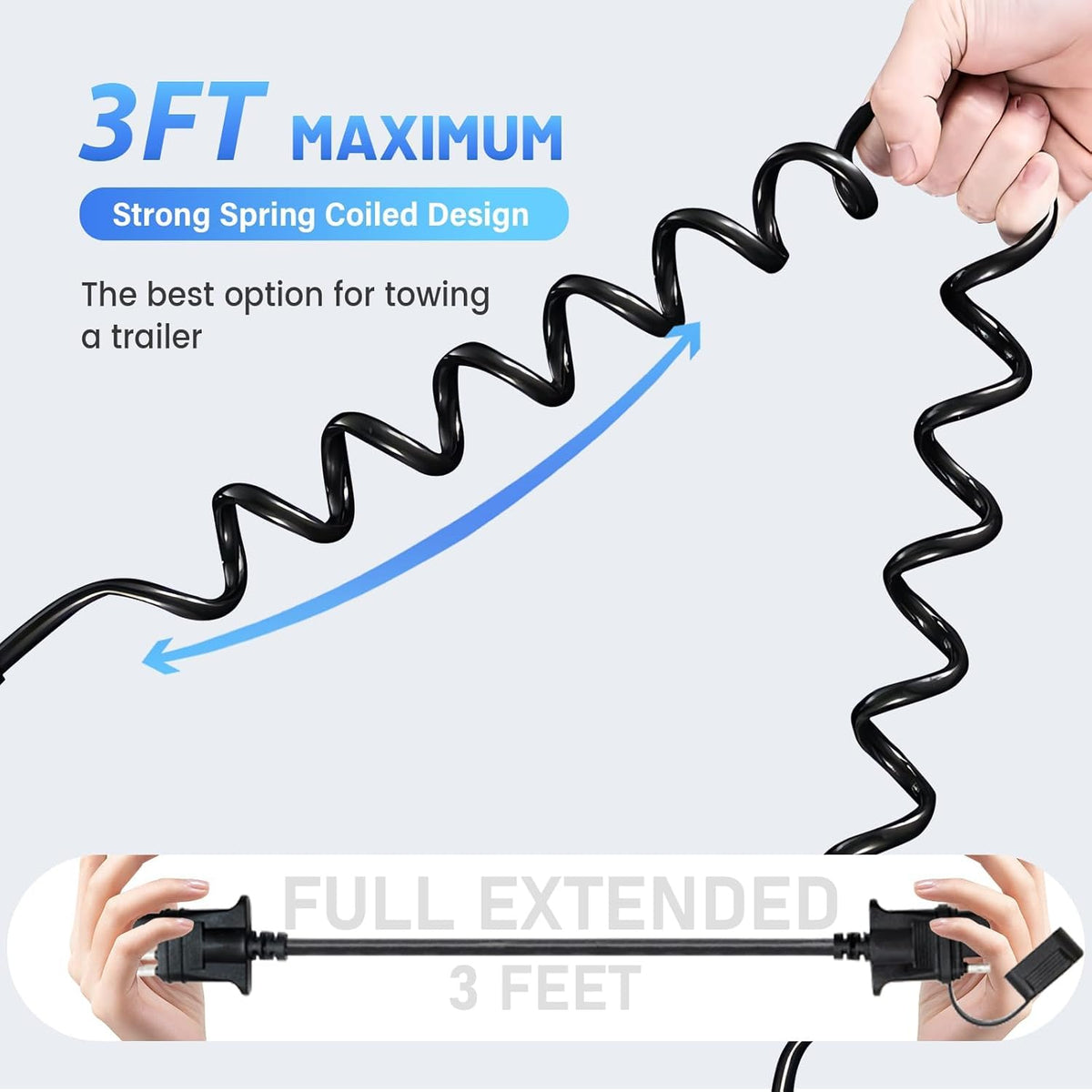 MECMO 3ft 4-Pin Flat Trailer Extension Coiled Cable 4 Pin Male and Female Wiring Harness Adapter, Trailer Wire Extension 4-Way Vehicle-Side and Trailer-Side 4 Prong Connector Extender Cord 3 Feet 36'' - PuriLite