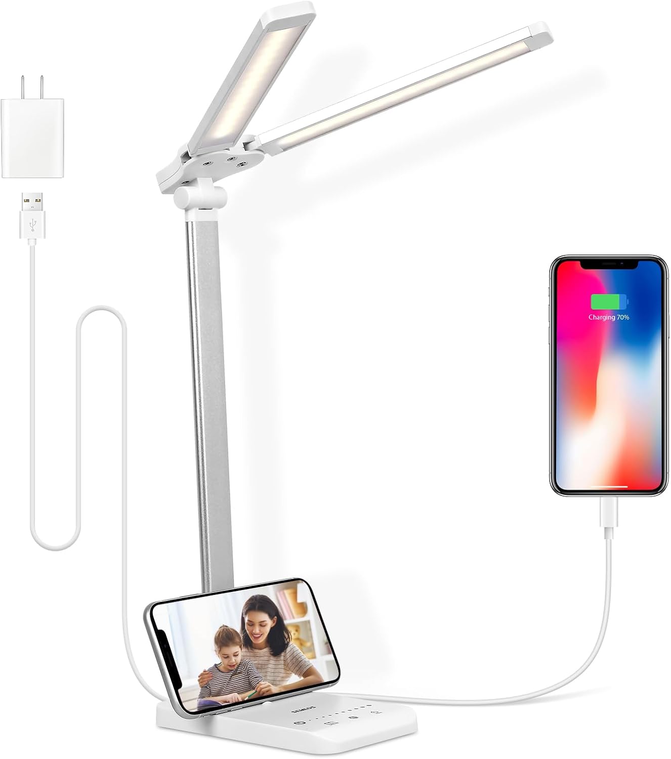 Semlos LED Desk Lamp for Home Office, Eye-Caring Table Light, 25 Lighting Modes, 45 Min Auto Timer, Touch Control, Dimmable, White