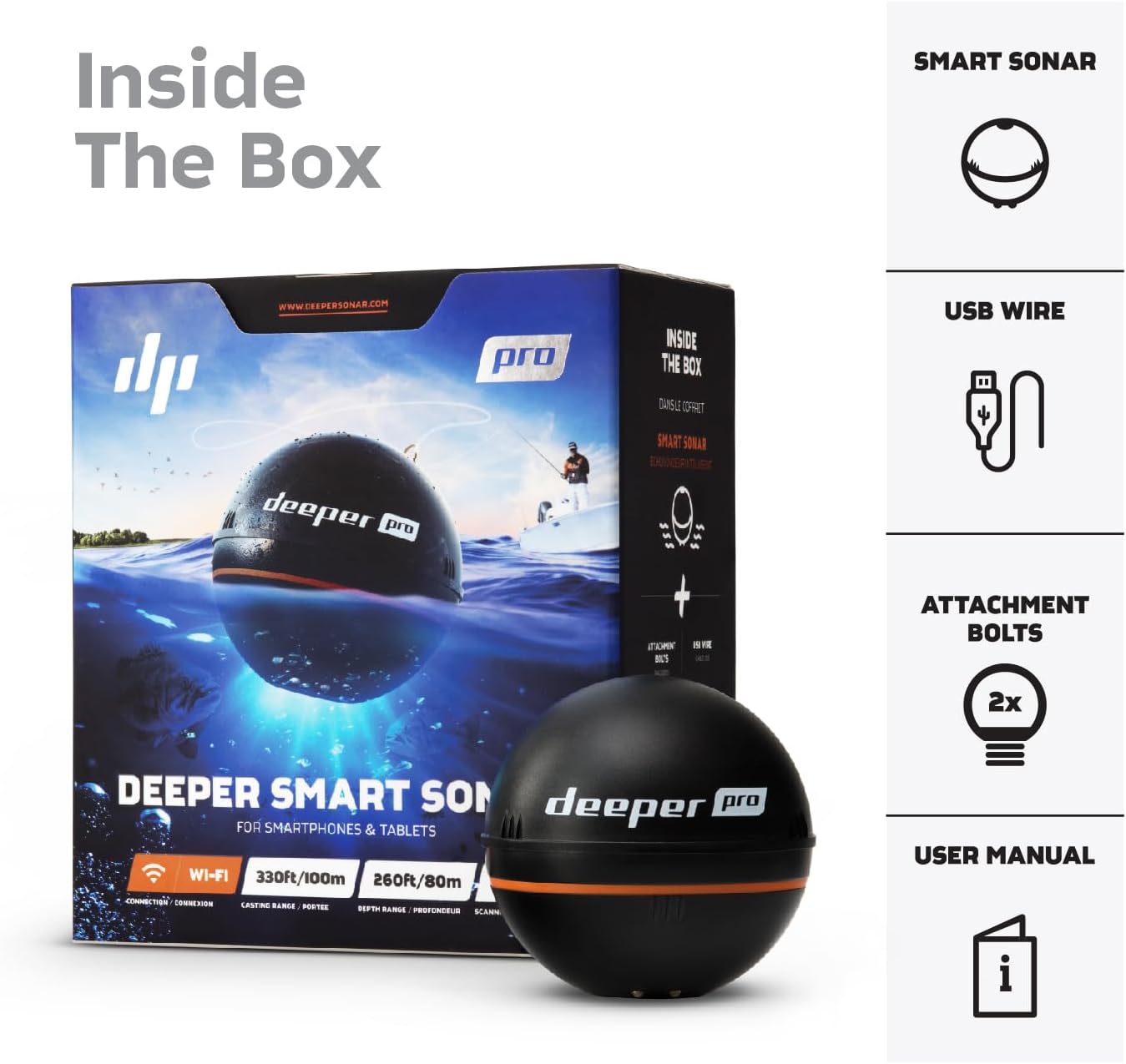 Deeper PRO Smart Portable Sonar - Wireless Wi-Fi Fish Finder for Kayak and Ice Fishing