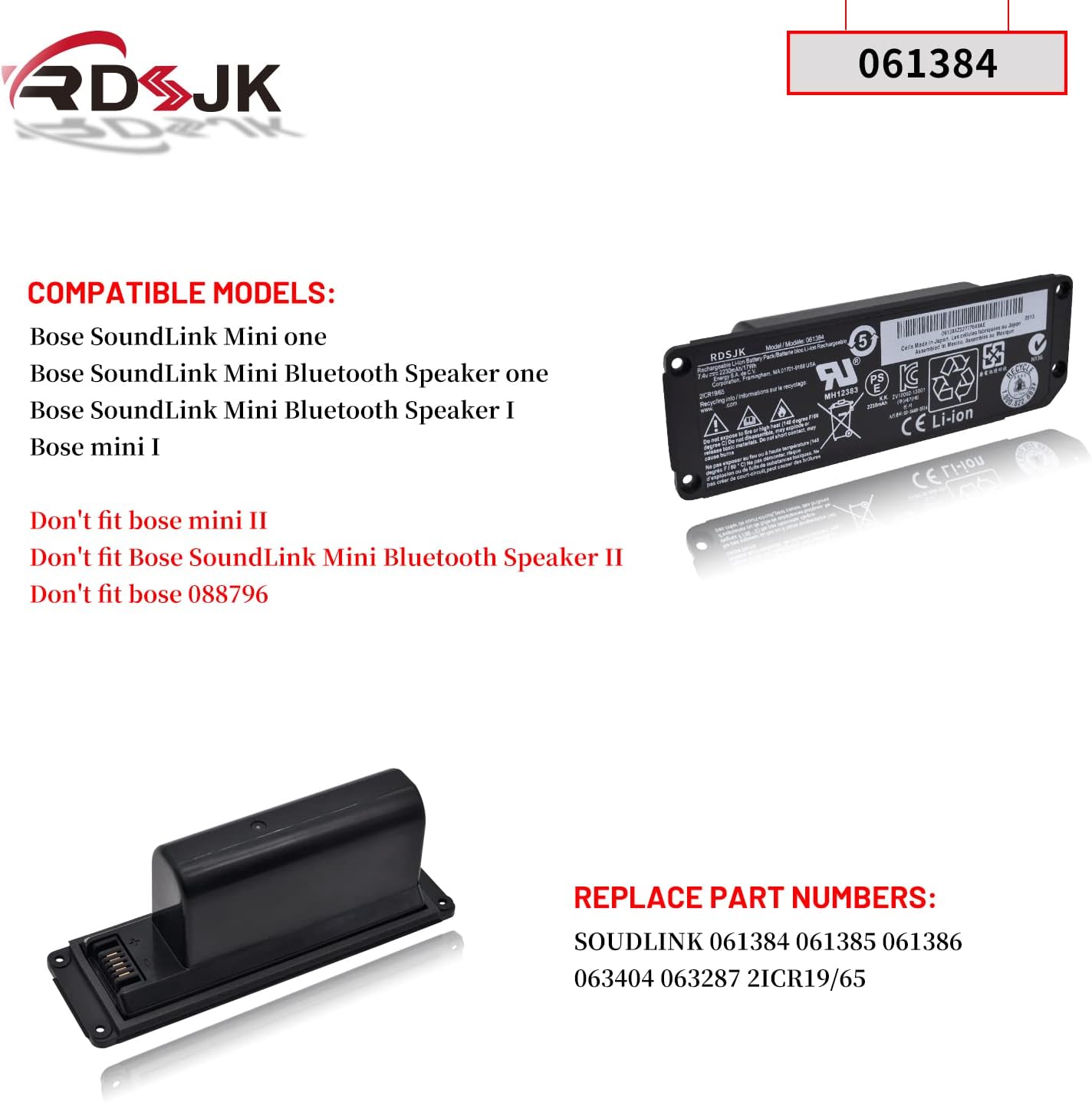 061384 063404 061385 061386 063287 Speaker Battery Replacement for Bose Soundlink Mini I one/Bose SoundLink Mini Bluetooth Speaker one/Bose SoundLink Mini Bluetooth Speaker I/Bose mini I One 7.4V 17Wh