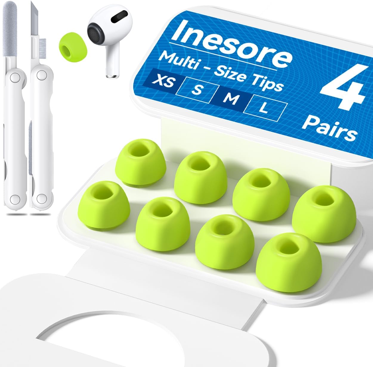 4 Pairs Replacement Ear Tips for AirPods Pro 2nd/1st Generation with Portable Storage Box & Cleaner Pen,Noise Reduction Holewith & Built-in dust Guard Screen,Silicone Ear Tips for AirPods Pro (White)