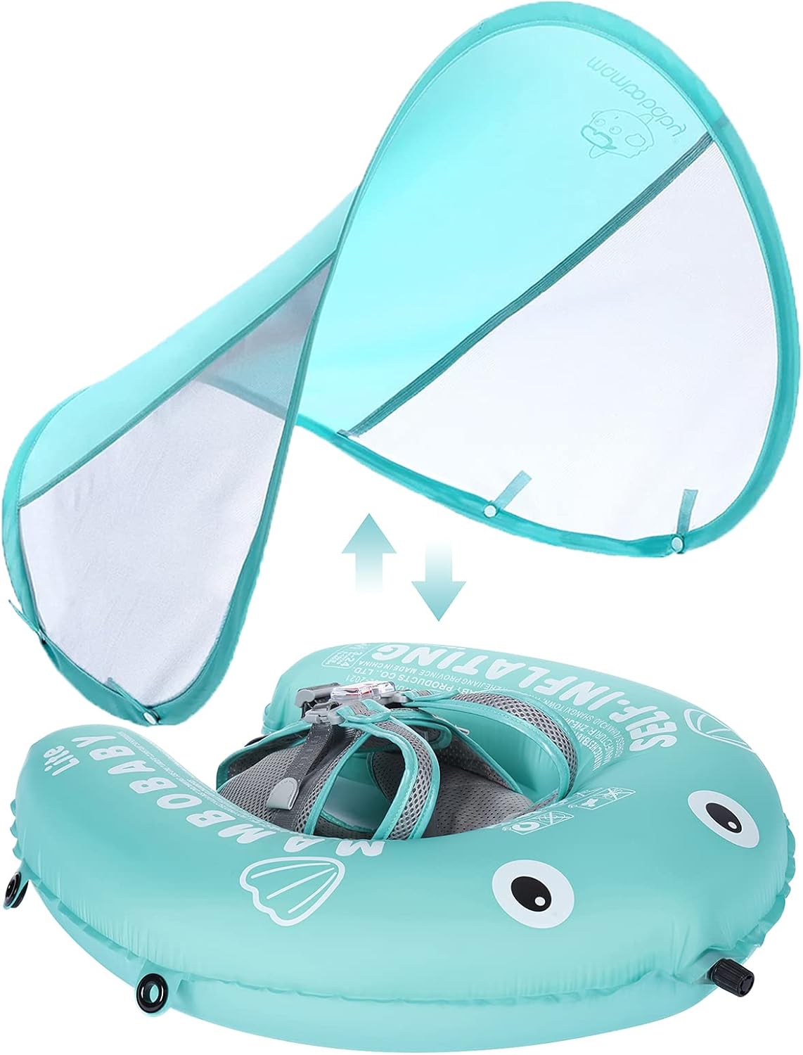 Mambobaby Baby Swim Float with Canopy, Non-Inflatable Solid Baby Float, Upgrade Soft Skin-Friendly Material Infant Swim Float
