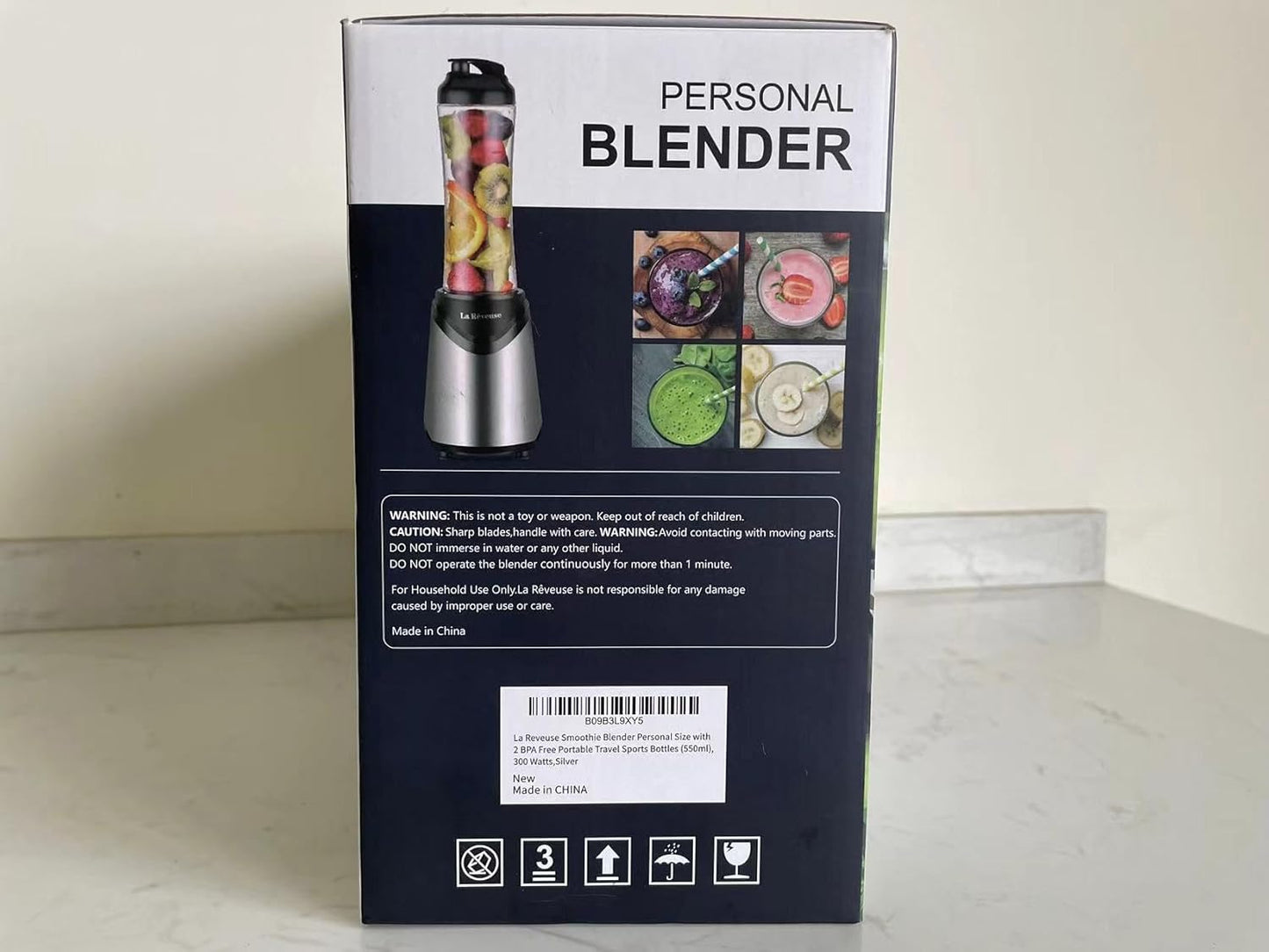 La Reveuse Smoothies Blender Personal Size 300 Watts with 2 Pieces 18 oz BPA Free Portable Travel Sports Bottles (Silver 2 Cups)