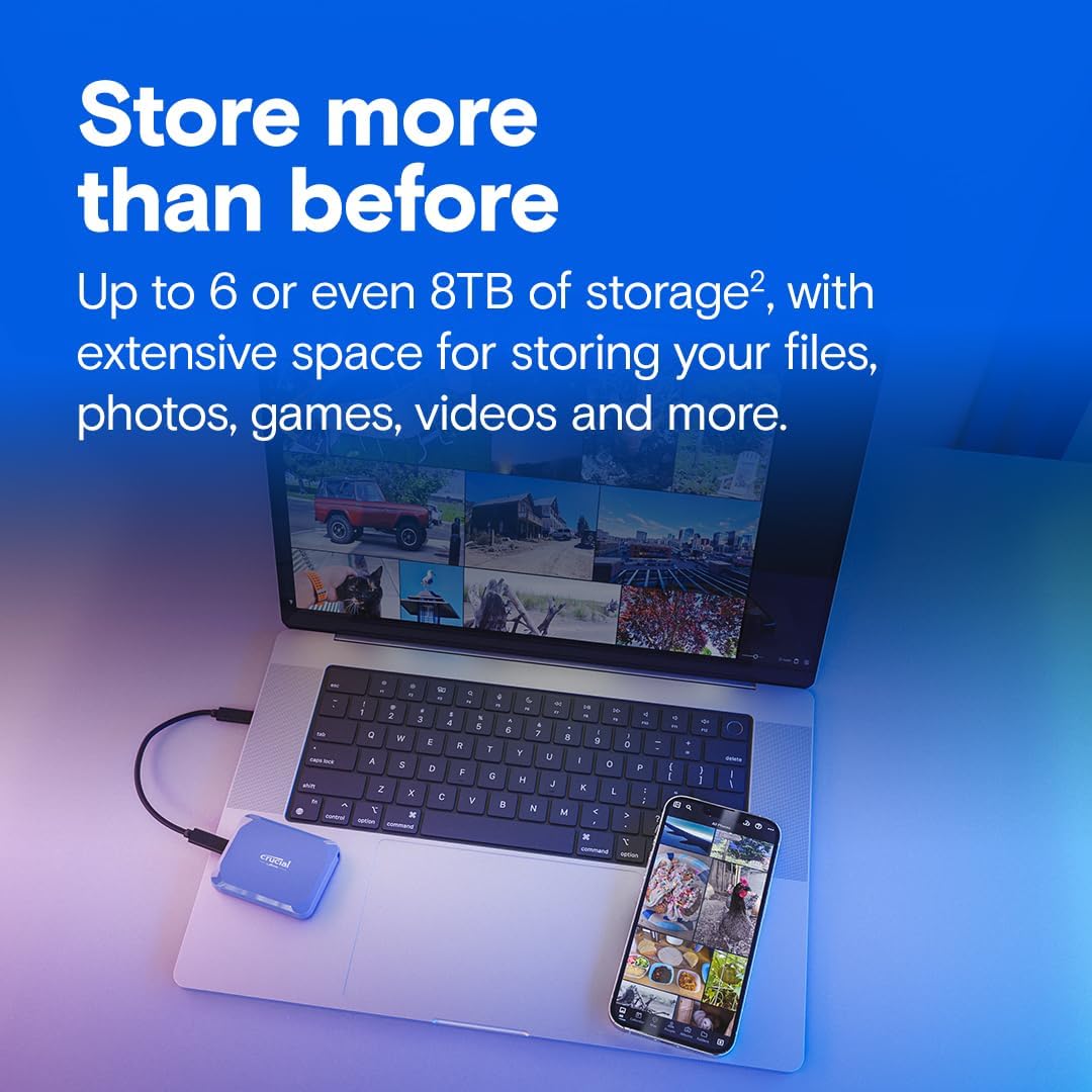 Crucial X10 4TB Portable SSD, Up to 2,100MB/s, USB 3.2 USB-C, External Solid State Drive, Compatible with Windows, Mac & Android, Durable Storage for Games, Photos & Files, Blue - CT4000X10SSD9-02