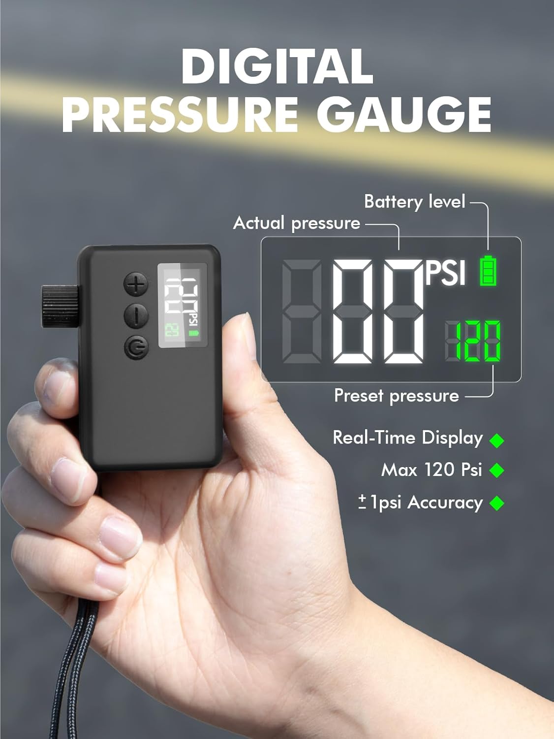 GPUTEK Mini Bike Tire Air Pump: Fast Inflate Portable Small Electric Bicycle Pump for Presta and Schrader Valves, 120 Psi High Pressure Pump with Digital Gauge for Road Bike, Mountain Bike, E-Bike