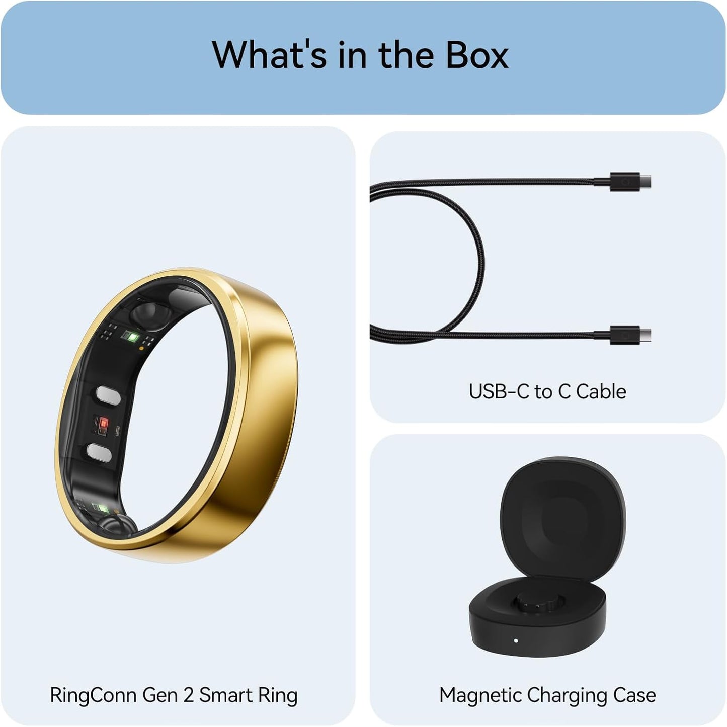 RingConn Gen 2 Smart Ring, No App Subscription, Size First with Sizing Kit, 12-Day Battery Life, Stress/Women's Health Tracker, Compatible with Android & iOS (Black, Size 8)