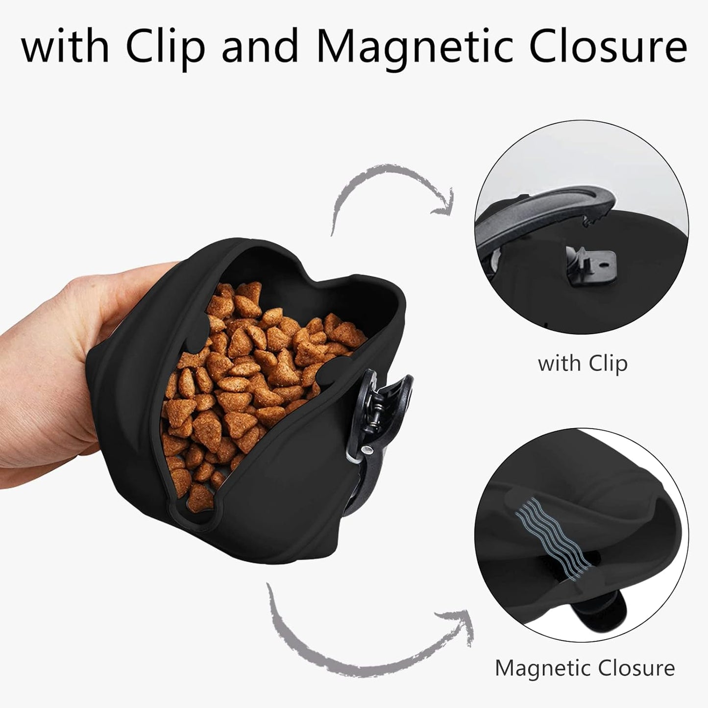 Silicone Dog Treat Pouch 2pcs, MGKSHADOW Treat Pouch Dog Training with Clip and Magnetic Closure, Dog Treat Bag for Dog Walks (Grey & Black)