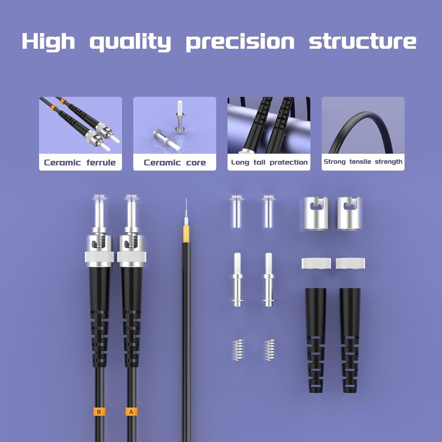 Buacoz 200 Meters LC to LC UPC Outdoor Armored Fiber Patch Cable, 9/125um Single Mode Duplex Fiber Optic Internet Cables, Jumper Optical Patch Cord, (200M/656ft), TPU Black