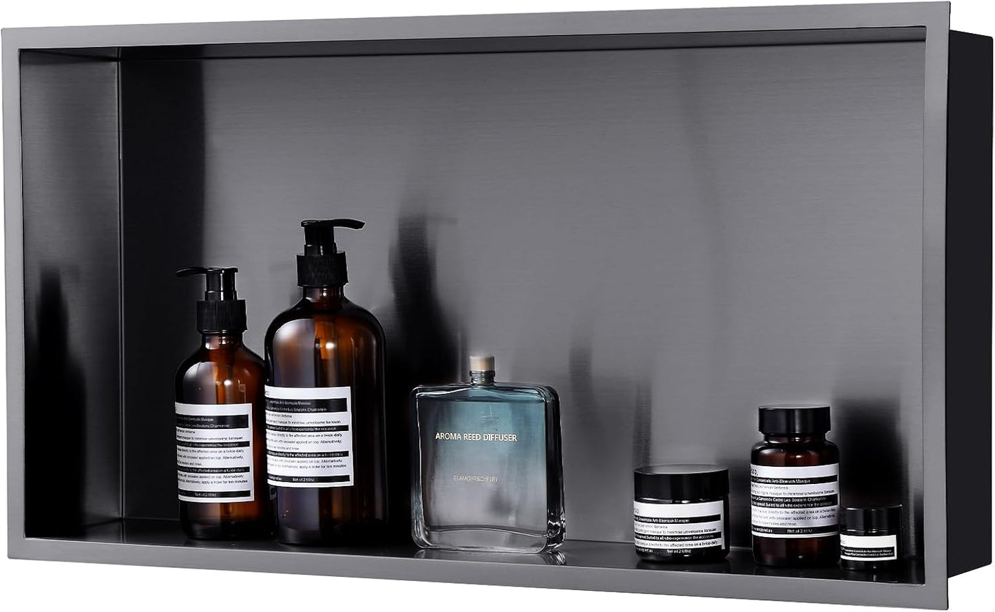 MENATT No Tile Shower Niche, Stainless Steel Wall Niche 13"X19"(Inner Size 12"X18"), Two-Tier Bathroom Shelf, NO Tile Needed Recessed Niche Shower for Bathroom Storage, Black