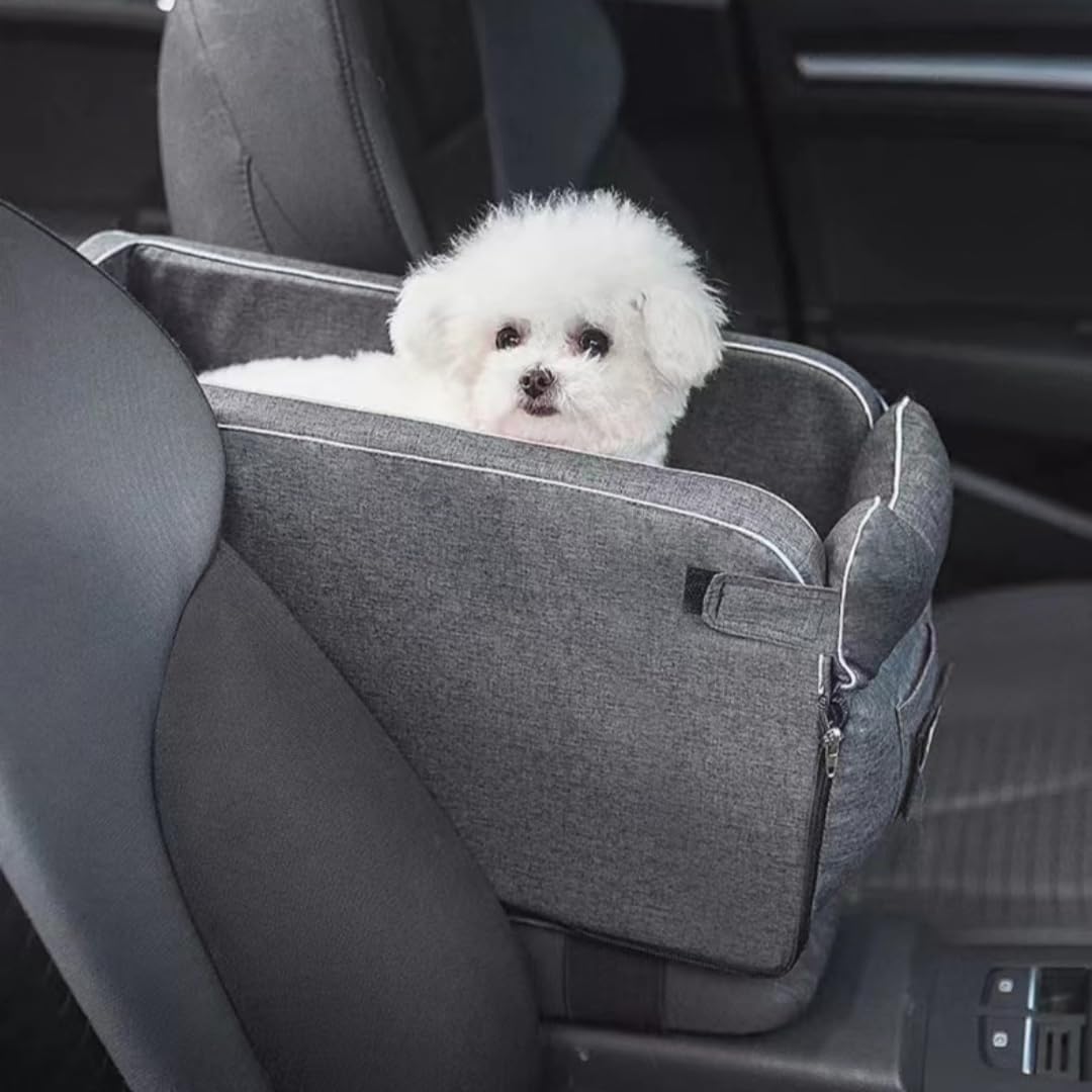 Console Dog Seat for Mazda MX-5 Miata 2000-2025, Pet Booster, Automotive Car Bed, Cat Soft-Sided Carrier, Portable Vehicle Travel Bag Grey