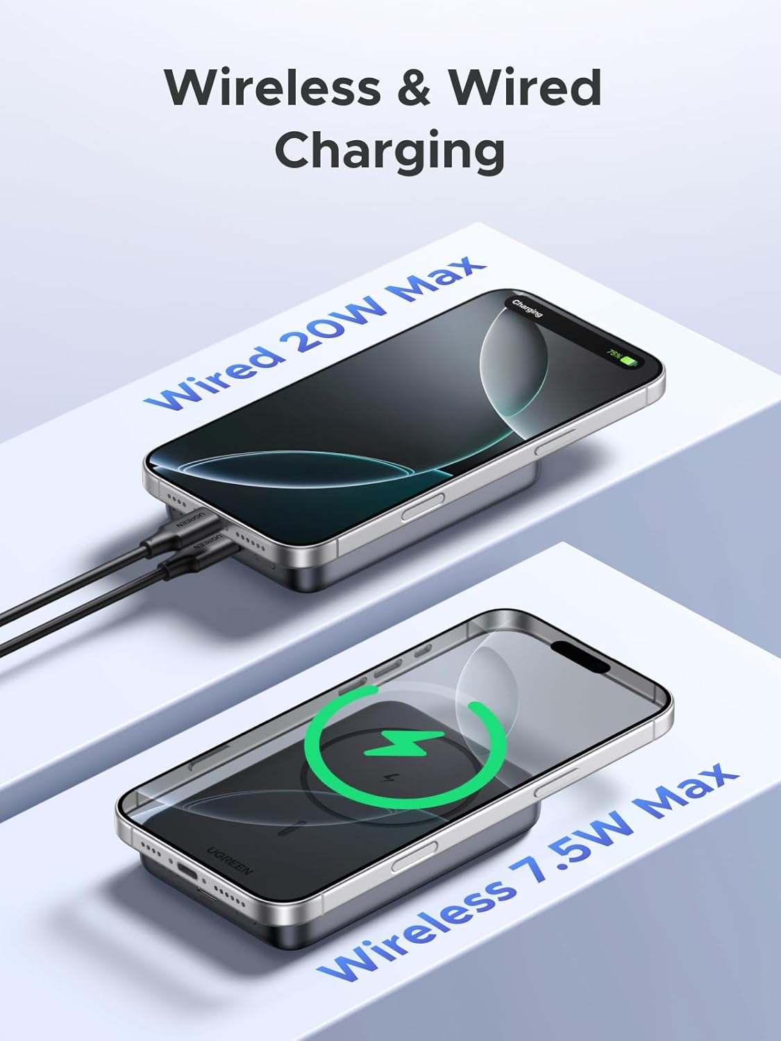 UGREEN 10000mAh PD 20W Magnetic Battery Pack Power Bank for iPhone, 7.5W Wireless Portable Charger with Magsafe, Skin-Friendly Compatible with iPhone 16/15/14/13/12/Series-Black, Includes USB-C Cable