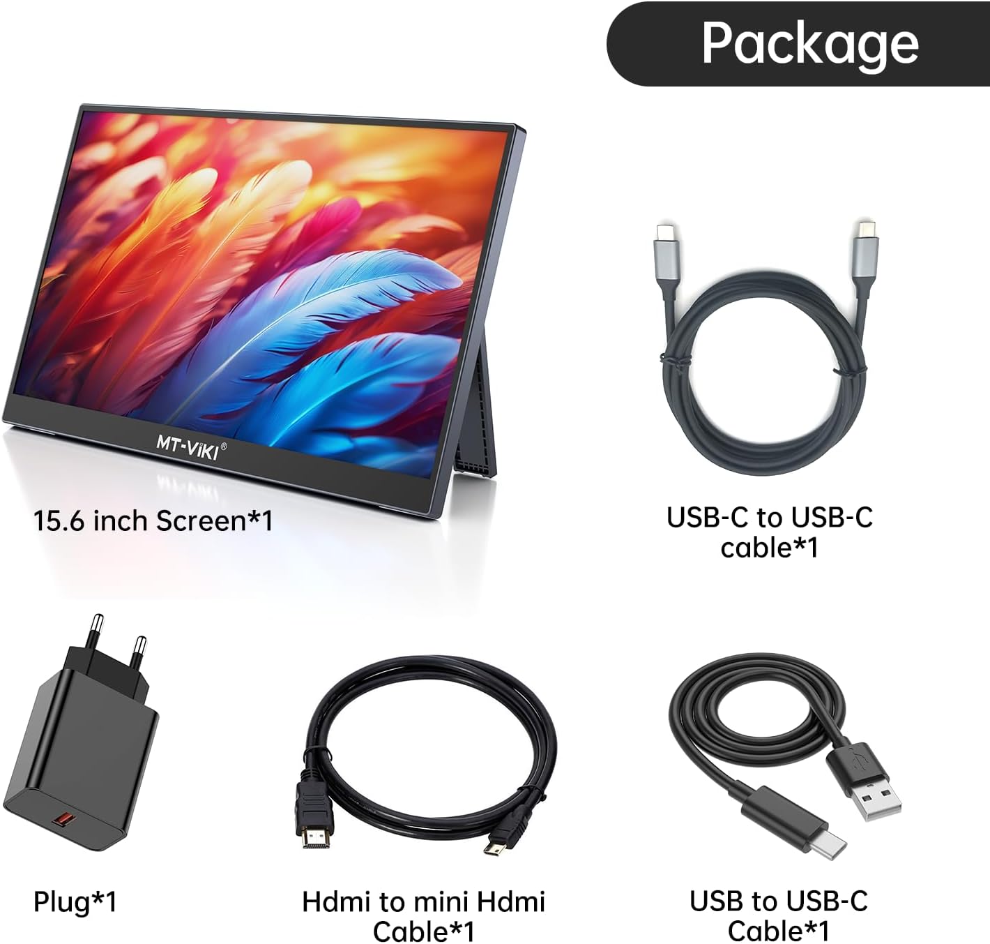 MT-VIKI 15.6 inch Laptop Screen Extender, Potable Screen for Laptop Only One USB-C Cable Connection, Compatiable with Win/Mac (M1,M2, M3), FHD 1080P, 360° Rotation