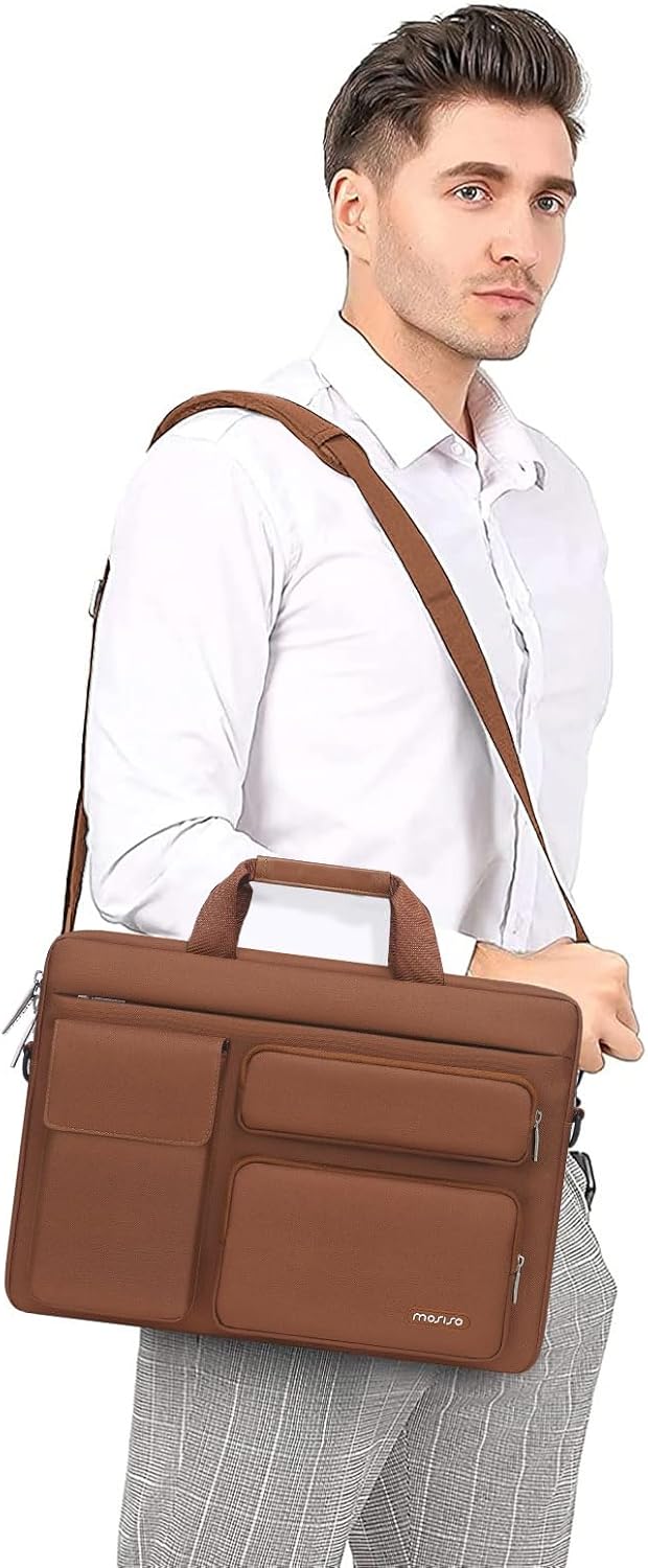 MOSISO Laptop Bag 13.3 inch, 13-13.3 inch Computer Shoulder Bag Compatible with MacBook Air/Pro 13/Pro 14, HP Dell ASUS Notebook &2 Raised&1 Flapover&1 Horizontal Pocket&Handle&Belt, Black