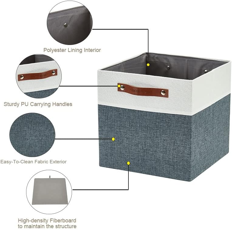 DECOMOMO Fabric Cube Storage Bin - Storage Baskets for Shelves, Kallax (Grey & White, 13 inch Cube) - 4 Pack