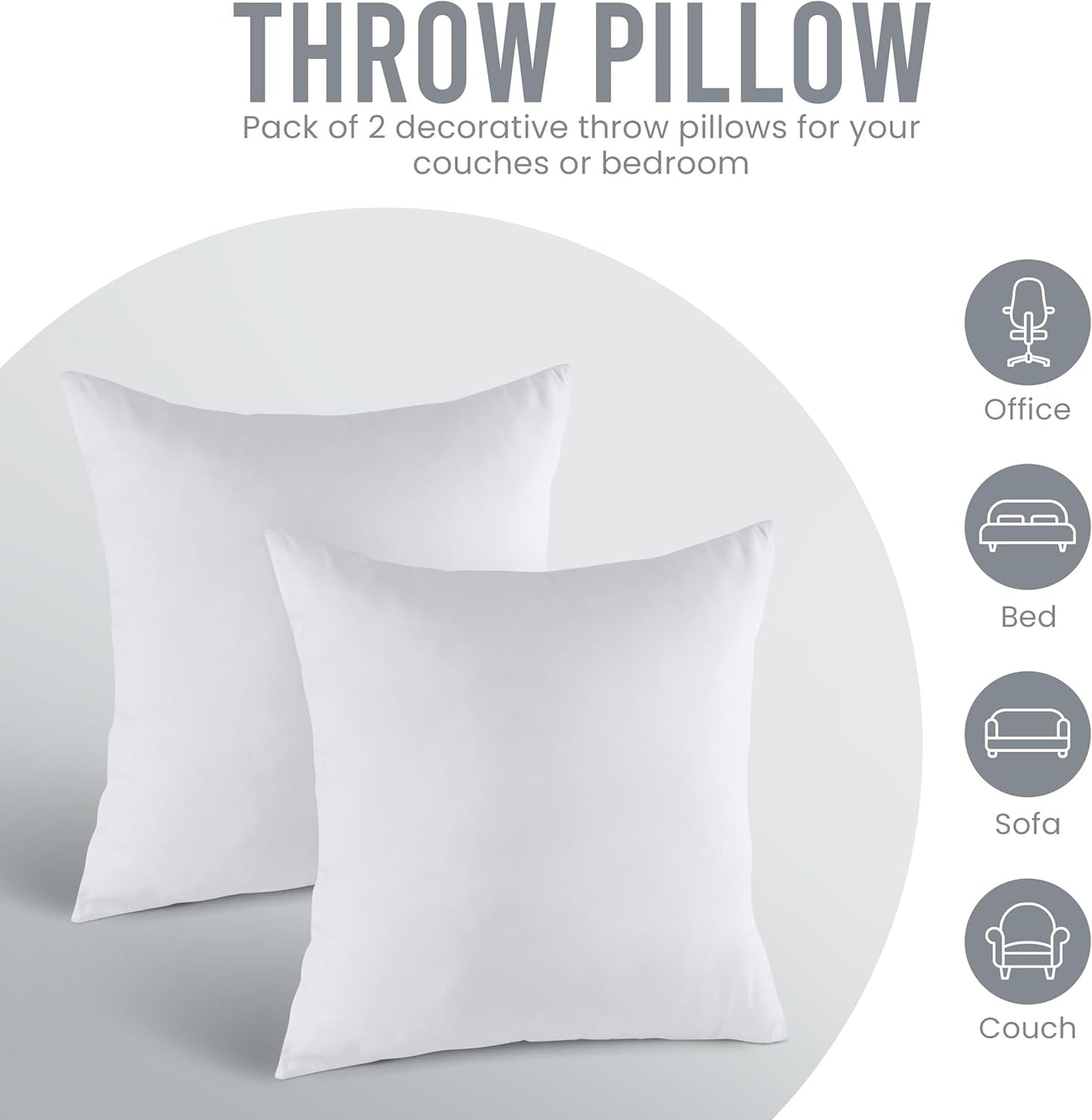 Utopia Bedding Throw Pillows Insert (Pack of 2, White) - 20 x 20 Inches Bed and Couch Pillows - Indoor Decorative Pillow