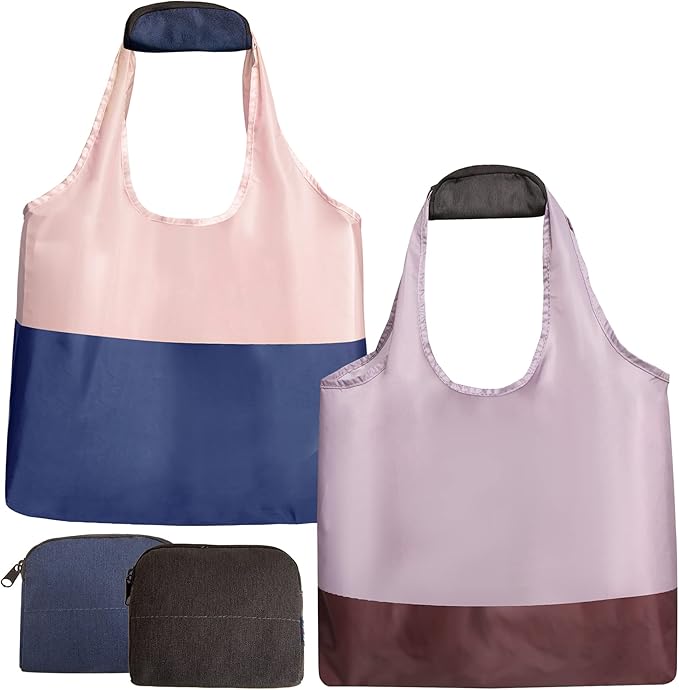 Reusable Shopping Bags, Foldable Grocery Bags with Attached Pouch Wallet, Comfort Handle, Waterproof, Large Foldable Tote Bag