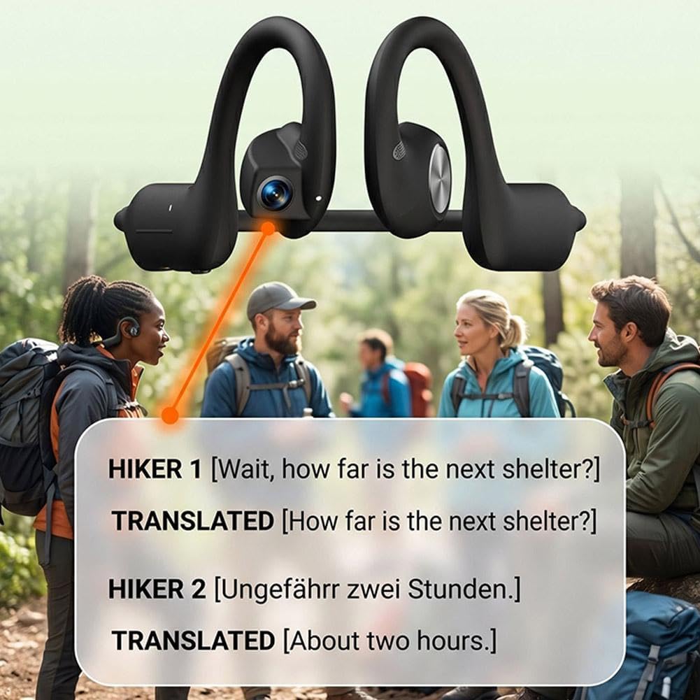 Ai Translation Open-ear Bone Conductions Headphones with Camera (orange) | Wireless Sports Headset, Smart Conversation, for Running Cycling
