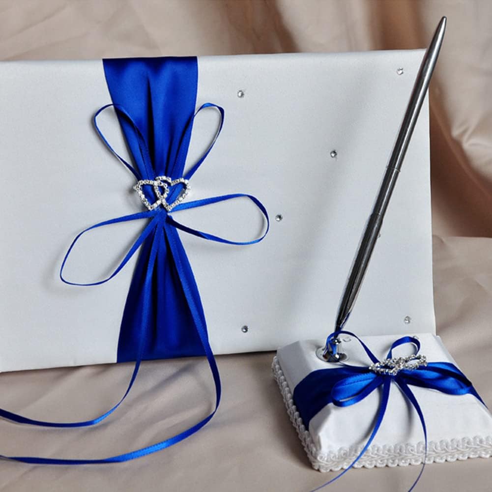 Gigicloud Wedding Guest Book Set, Ribbon Bow Wedding Guest Signature Book with Pen Holder Bowknot Wedding Memory Book Wedding Registry Guestbook for Baby Bridal Shower Wedding Party