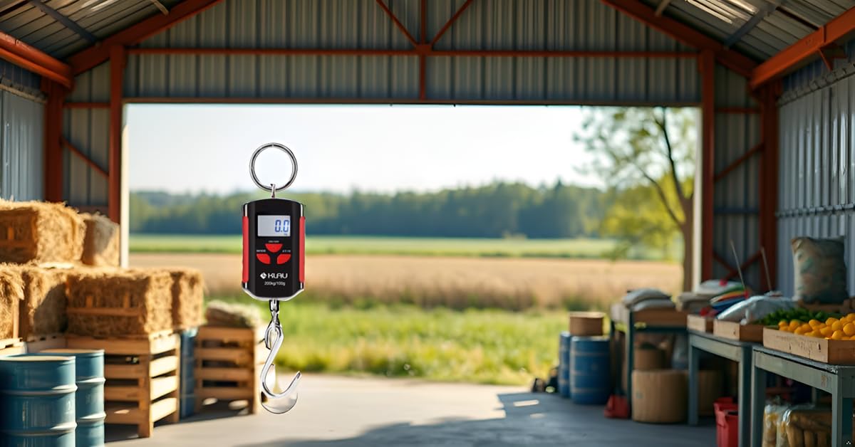 Klau Portable Mini Crane Scale 200 kg / 400 lb Heavy Duty Digital Scales LCD Display with Backlight for Home Farm Market Fishing Hunting Black and Red