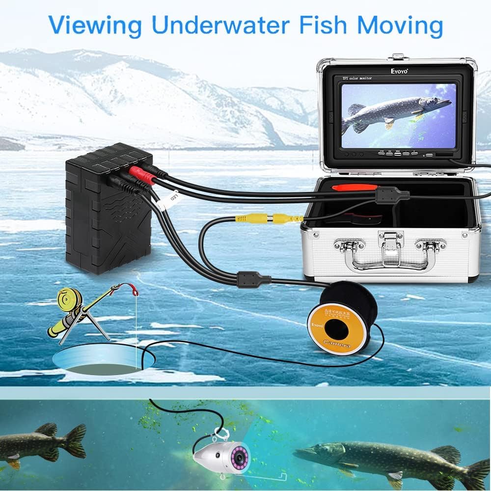 Eyoyo Fishing Camera Video Fish Finder 7 inch LCD Monitor 1000TVL Camera 12pcs IR Lights DVR+8GB with 30m Cable for Ice Lake Boat Fishing