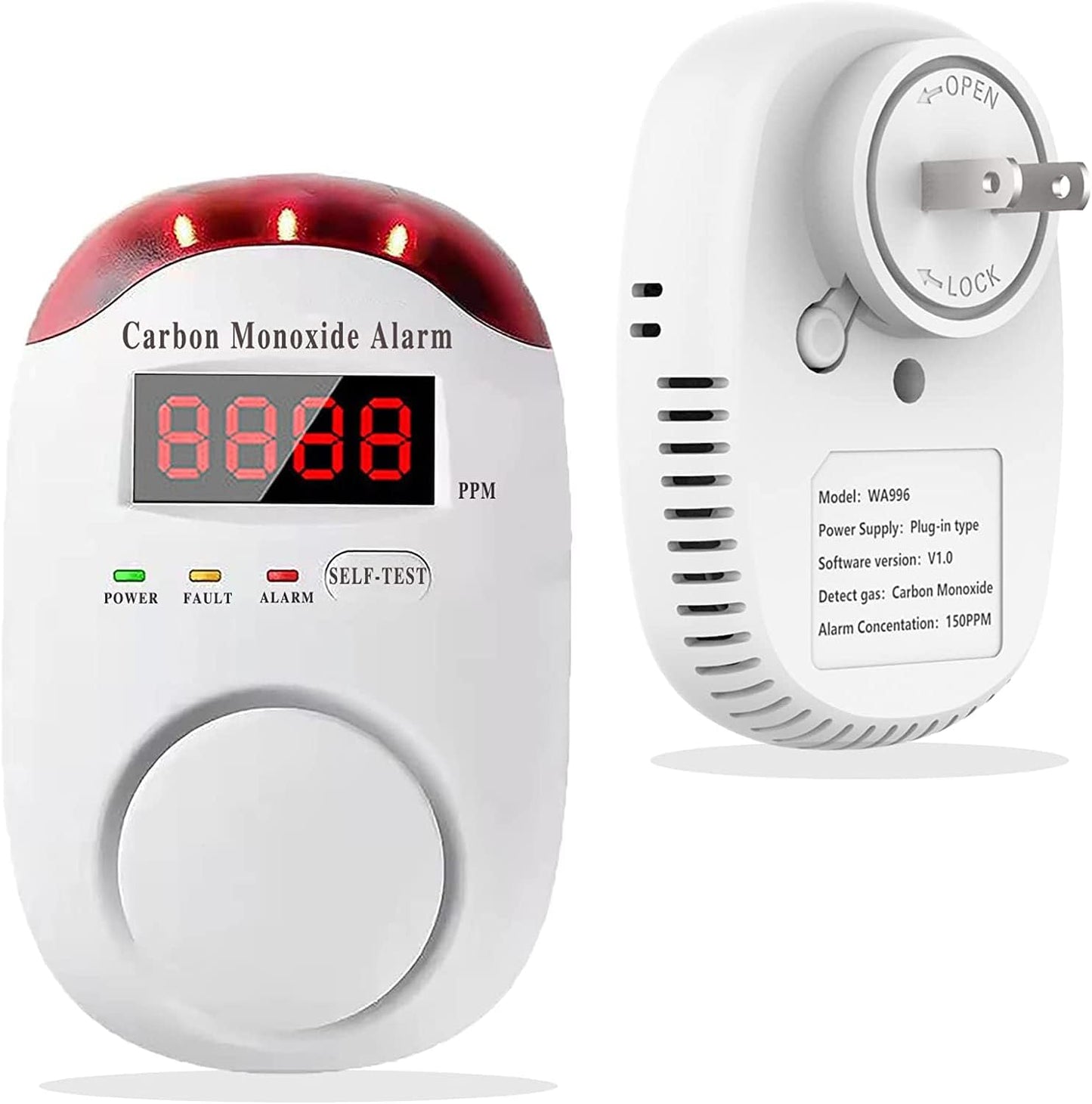 DYWL SECURITY Carbon Monoxide Detectors Portable Carbon Monoxide Detector for Travel Carbon Monoxide Detector Plug in Wall with LED Digital Display Voice Light Plug and Play - 1 Pack