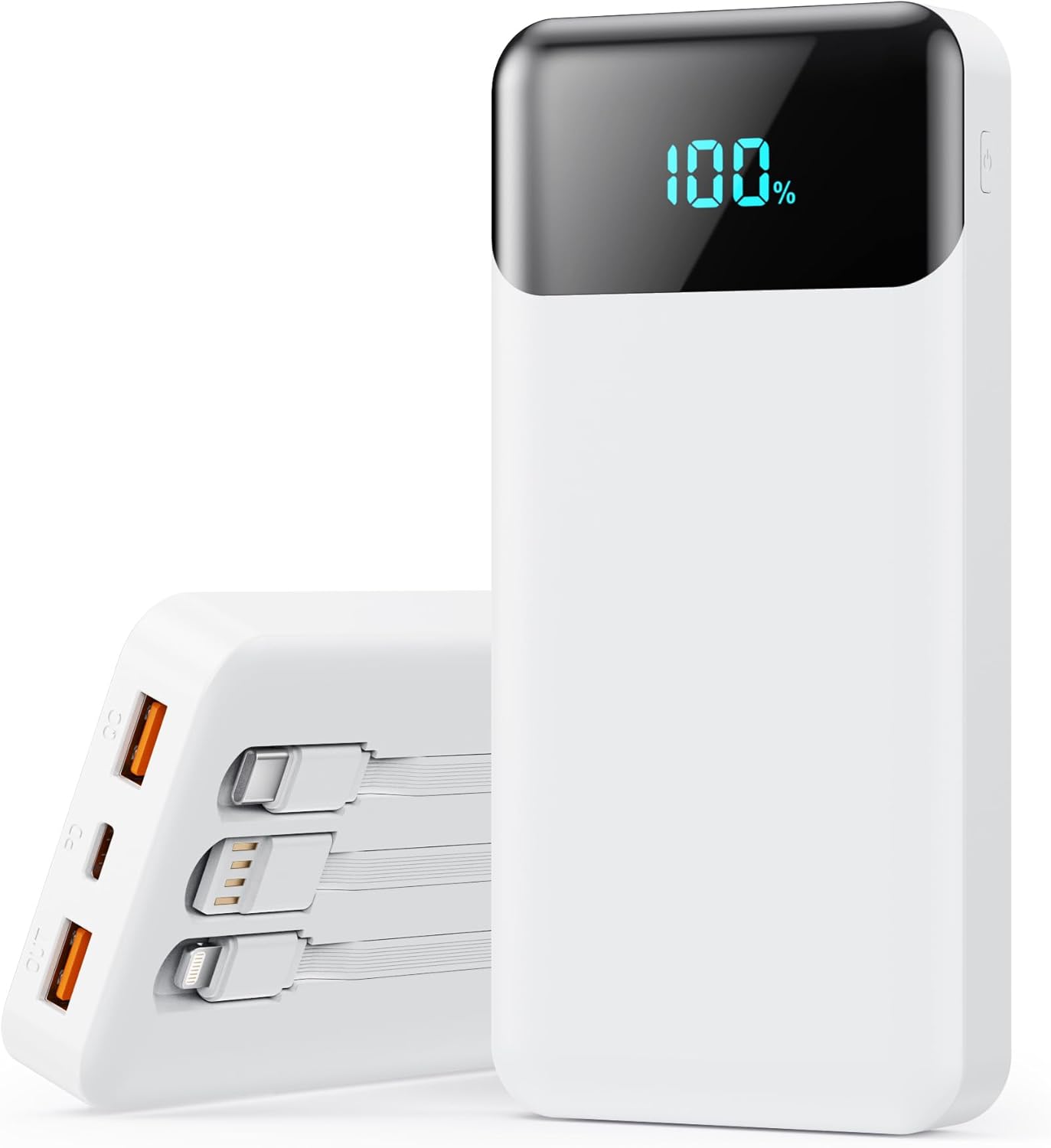 Power Bank 40800mAh Portable Charger with 3 Built-in Cable,25W PD USB C in&Out Power Bank Fast Phone Charging,QC4.0 LED Display Portable Battery Pack Compatible with iPhone 16/15,Samsung Android-Black