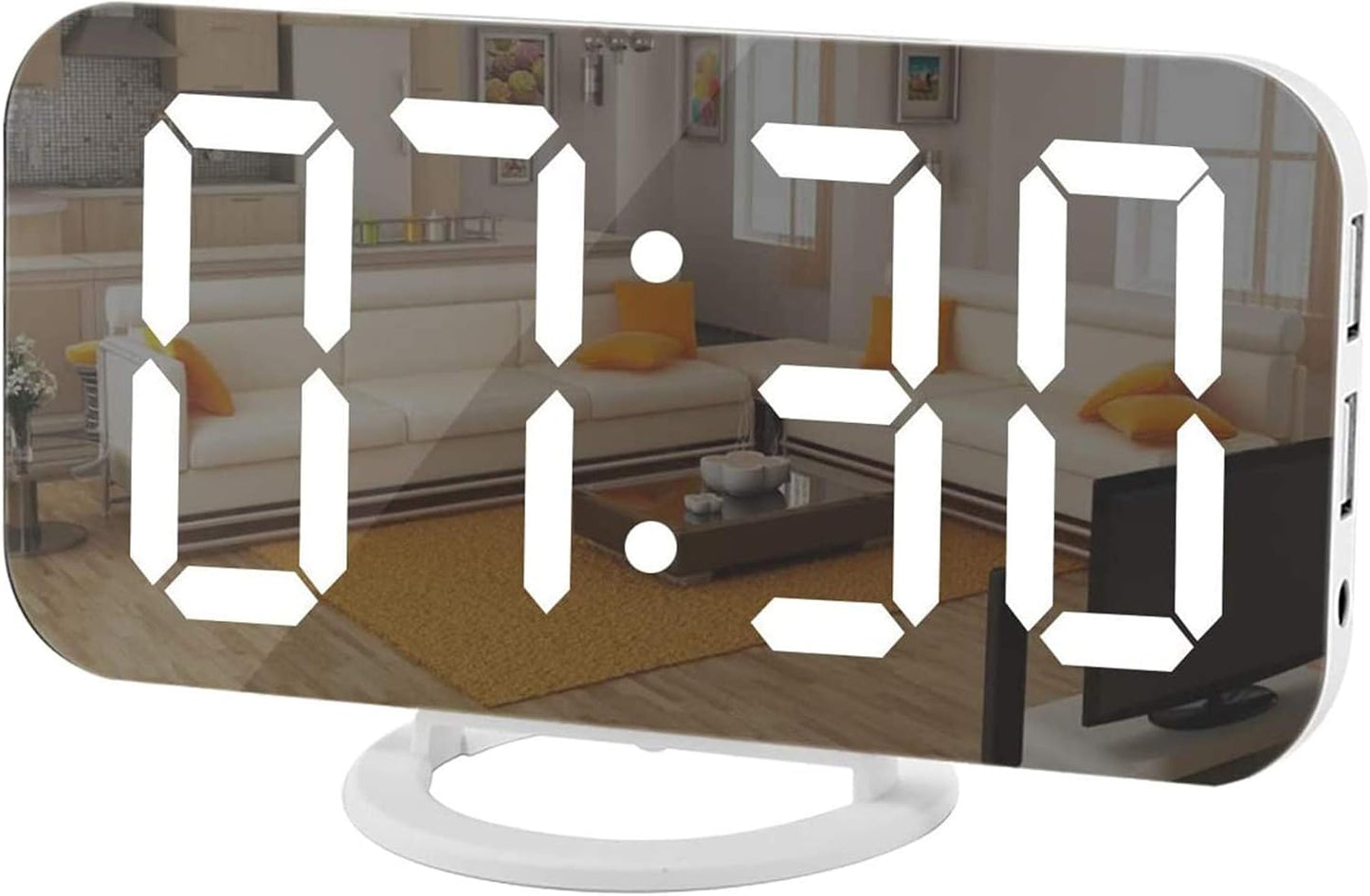 SZELAM Digital Alarm Clock,LED and Mirror Desk Clock Large Display,with Dual USB Charger Ports,3 Levels Brightness,12/24H,Modern Electronic Clock for Bedroom Home Living Room Office - Gold