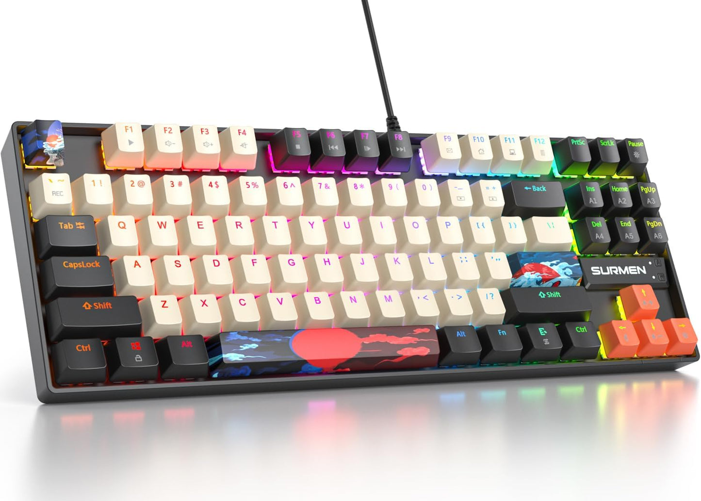 Fogruaden Full Size Mechanical Keyboard, Green Matcha Keyboard, Wired USB 104 Keys RGB Backlit Gaming Keyboard with Number Pad, Red Switches, NKRO Mechanical Keyboard for Windows Laptop PC Gamer