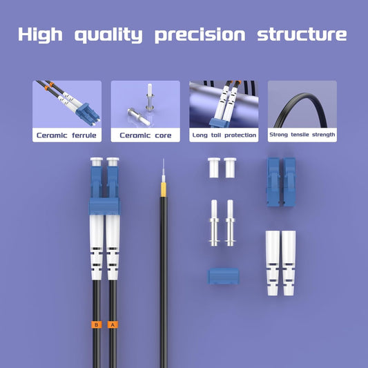 Buacoz 200 Meters LC to LC UPC Outdoor Armored Fiber Patch Cable, 9/125um Single Mode Duplex Fiber Optic Internet Cables, Jumper Optical Patch Cord, (200M/656ft), TPU Black - PuriLite