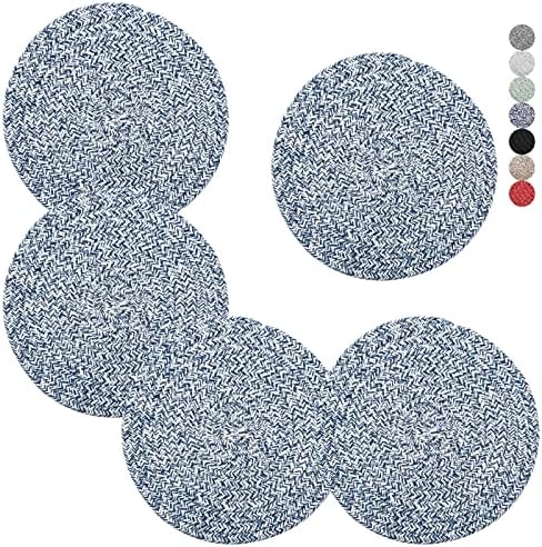 Trivets for Hot Dishes, Pots and Pans, 8 Inches Hot Pads 5 Pcs, Pot Holders for Kitchen, Heat Resistant Mat Protect Counter, Coasters Set Home Essentials Farmhouse Decor (Blue)