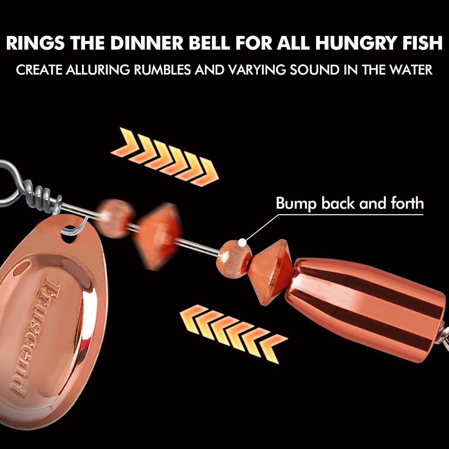 TRUSCEND Fishing Spinners with Unique Double Spoons, Nano-Plated Rooster Tail Fishing Lures with Copper Body & Blade, Great Action Blade Bait for Bass Trout Walleye, Freshwater Ice Fishing Jigs