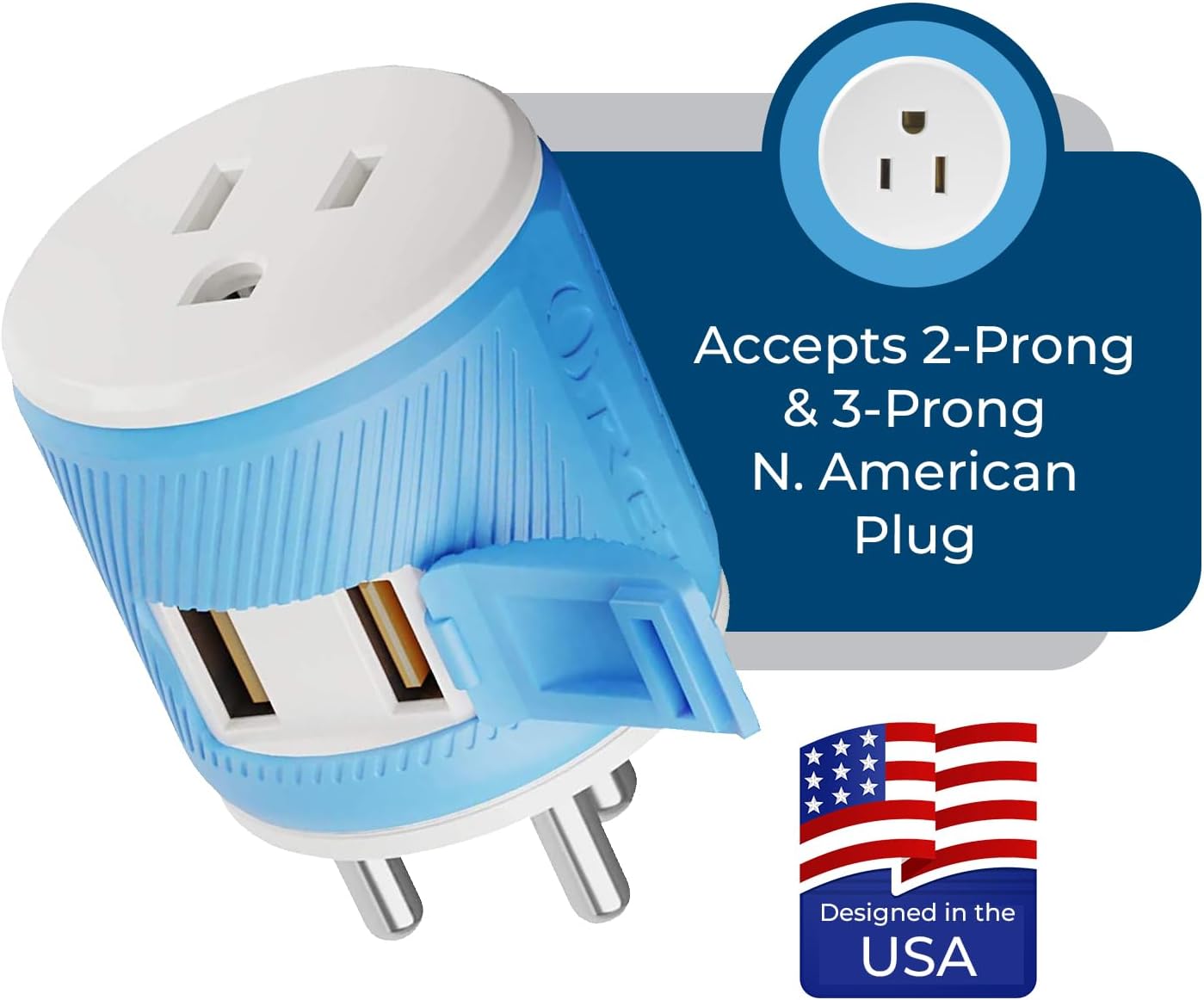 OREI South Africa, Botswana, Namibia Travel Plug Adapter with Dual USB - USA Input - Type M (U2U-10L), Will work with Cell Phones, Camera, Laptop, Tablets, iPad, iPhone