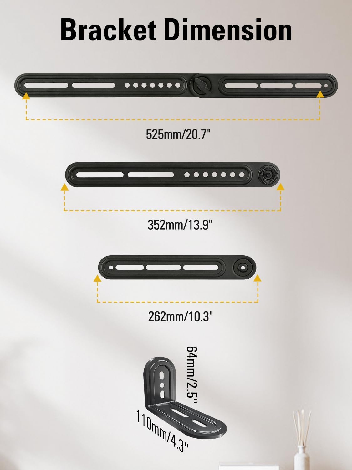 Mounting Dream Sound Bar Mount Bracket for Mounting Above or Under TV, Fits Most Sound Bars Up to 15 Lbs, with Detachable Long Extension Plates MD5420