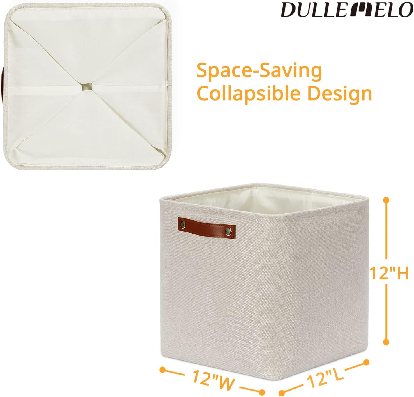 DULLEMELO Storage Baskets for Shelves, Fabric Collapsible Rectangular Storage Bins for Shelves, Closets, Nursery, Home, Office, Empty Gift Baskets (White&Teal)