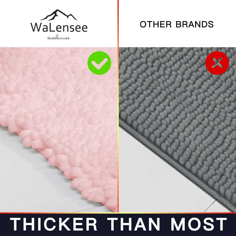 Walensee Bathroom Rug Non Slip Bath Mat (24x17 Inch Blush) Water Absorbent Super Soft Shaggy Chenille Machine Washable Dry Extra Thick Perfect Absorbant Best Small Plush Carpet for Shower Floor