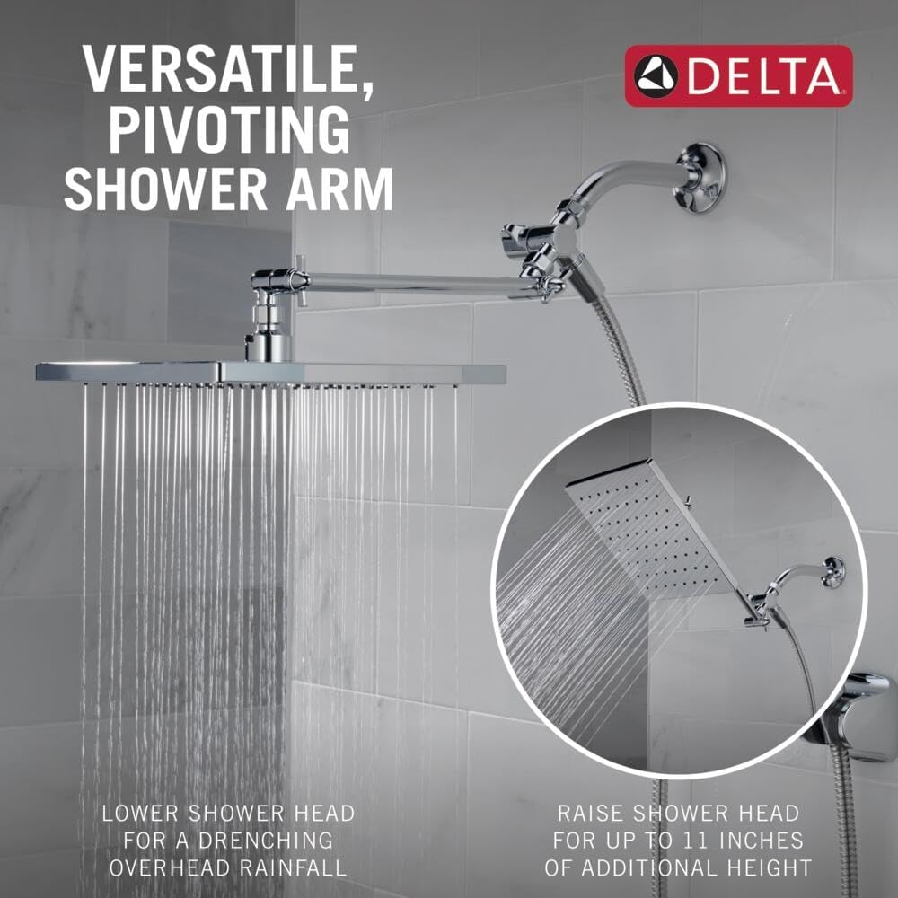 Delta Faucet 10-inch Raincan Shower Head and Hand Held Shower Combo, Black Square Shower Head, Rainfall Shower Head, Hand Shower, High Pressure Shower Head, 1.75 GPM Flow Rate, Matte Black 75527-BL