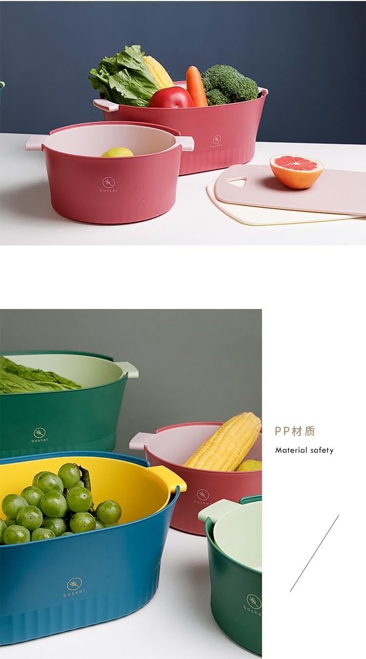 Kitchen Washbas Food Strainer Drain Basket Rotating Drainer Double-Layer Basin Vegetable Fruit Washing Strainer
