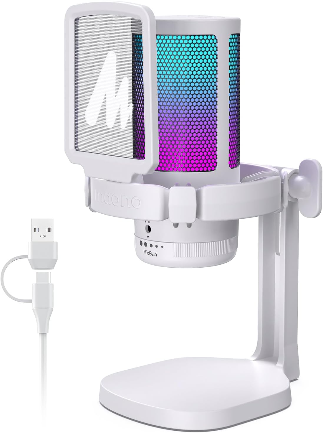 MAONO Gaming USB Microphone, Noise Cancellation Condenser mic with Mute, Gain, Monitoring, Boom Arm for Streaming, Podcast, Vocal, Twitch, YouTube, Discord, PC, Computer, PS4, PS5, Mac, DGM20S