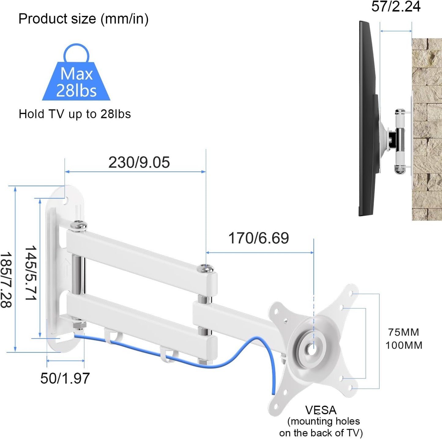 Suptek Full Motion Adjustable TV Wall Mount Rotation, Swivel and Tilt TV Arm Bracket for Most 15-32 inch LED, LCD Monitor and Plasma TVs VESA 75,100,Black (MA2720)